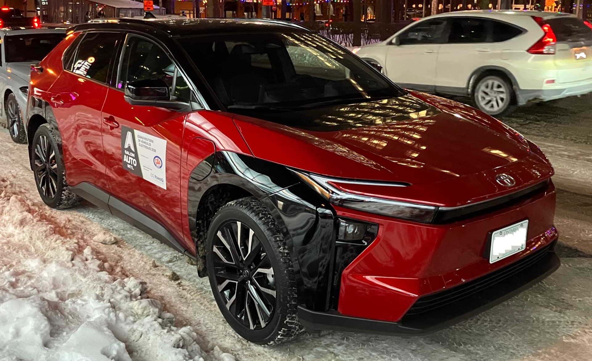 2026 Toyota bZ electric SUV photographed at the Montreal International Auto Show.