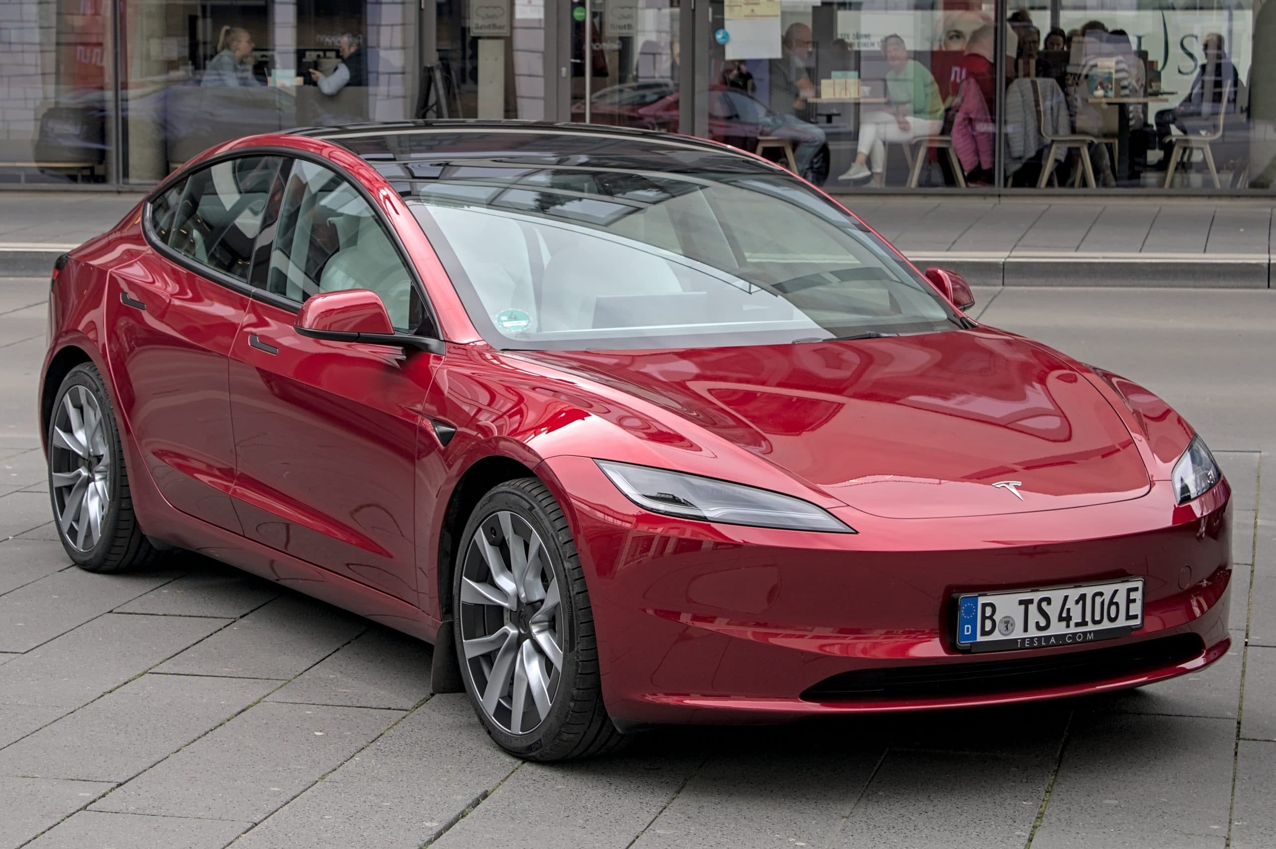 Tesla Model 3 parked at a car show in Ulm