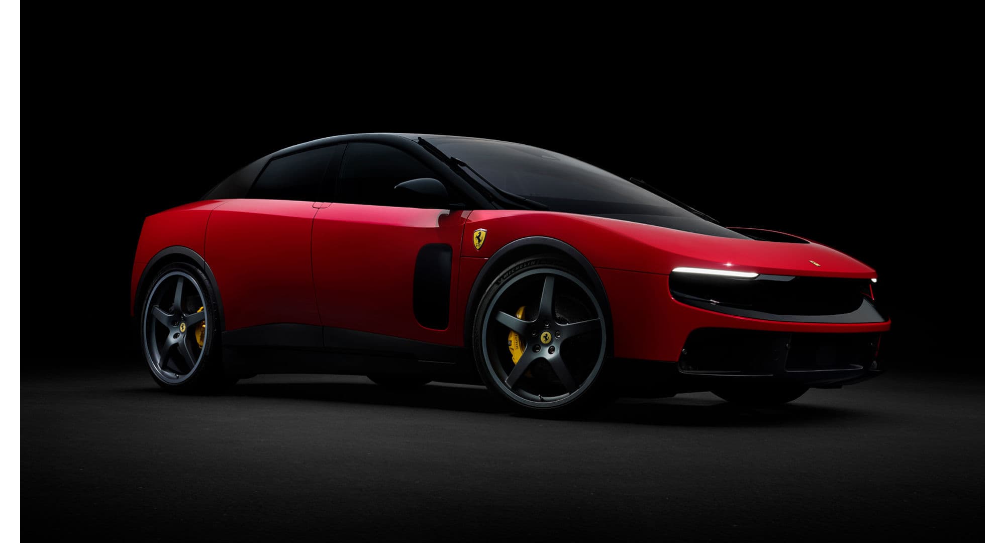 Red Ferrari Luce in a studio side view, official Ferrari image