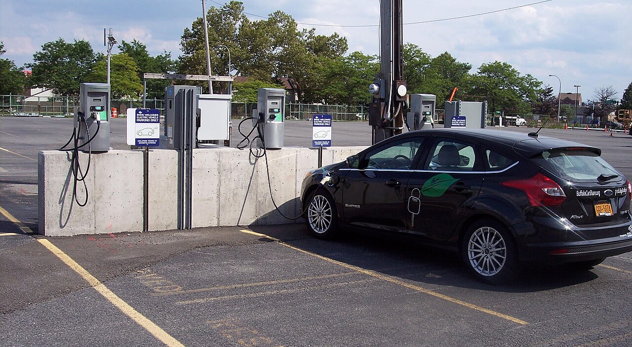Electric car at a public charging station