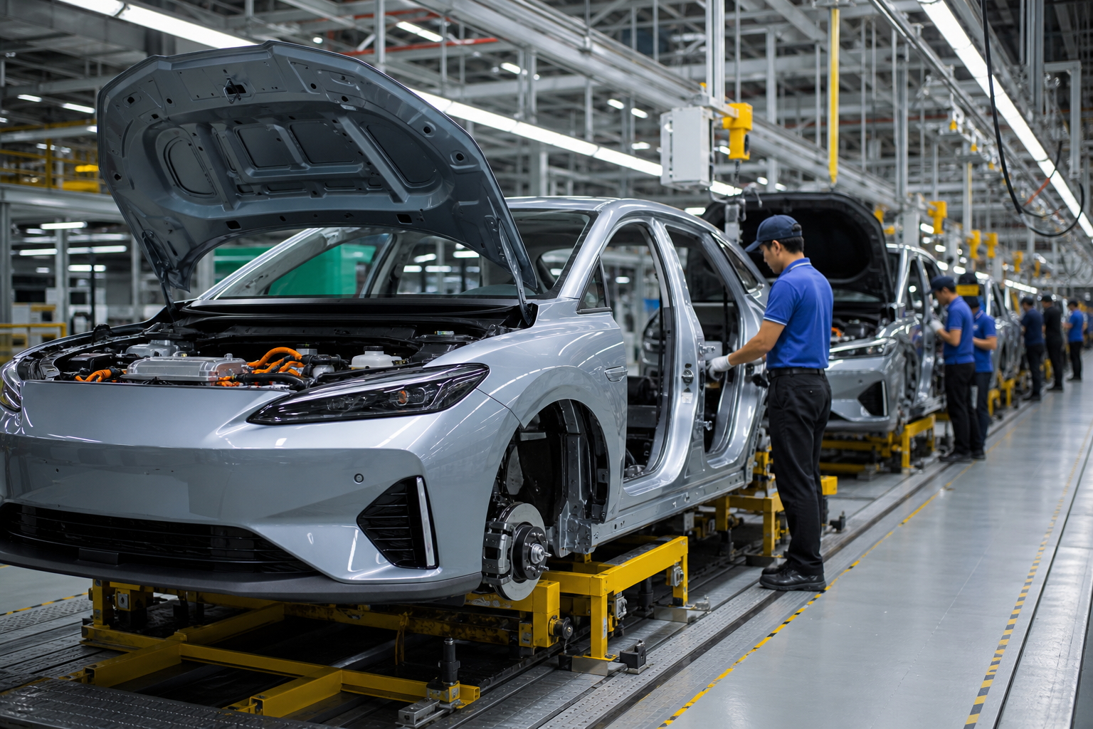 Hybrid electric vehicle on an automotive assembly line