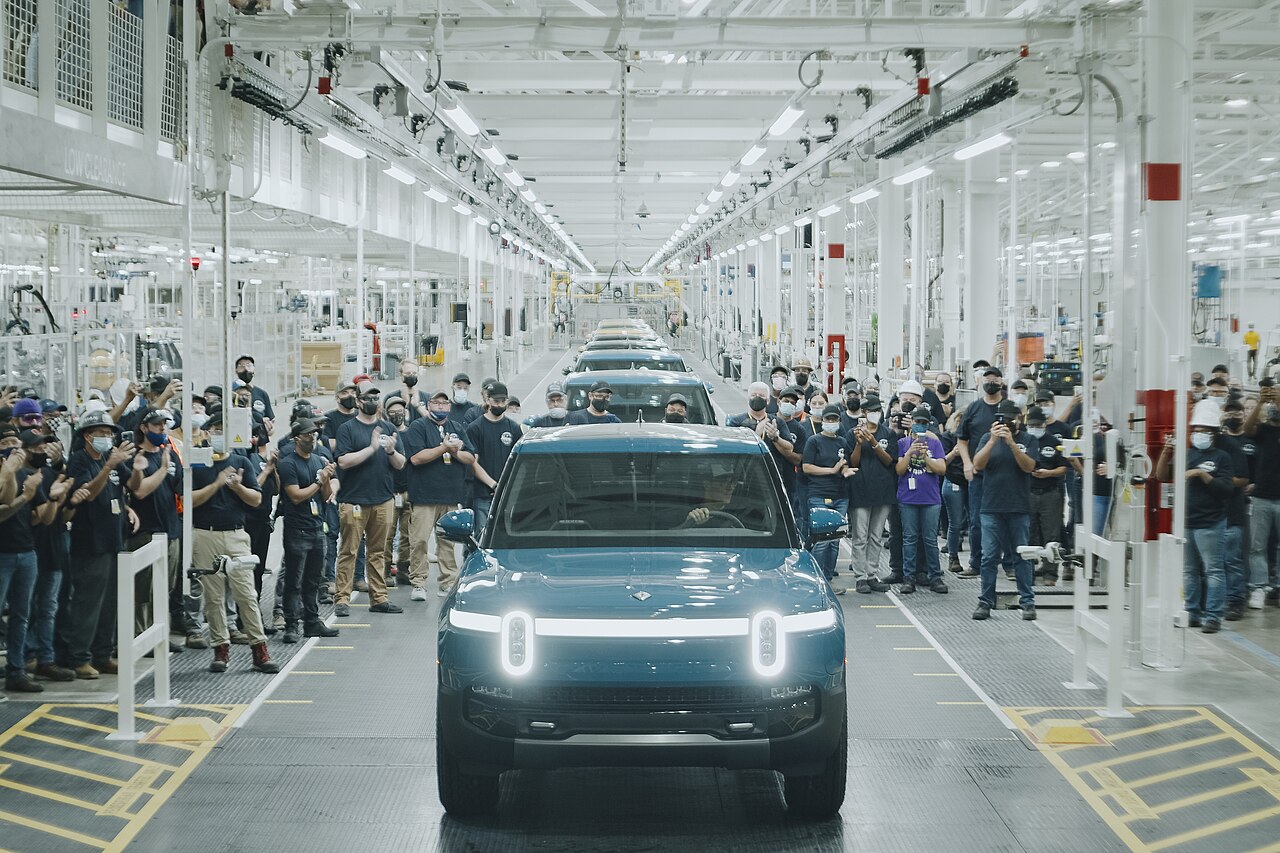 Rivian R1T on the assembly line at the Normal, Illinois plant