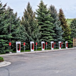 Tesla Supercharger stalls at a public charging site