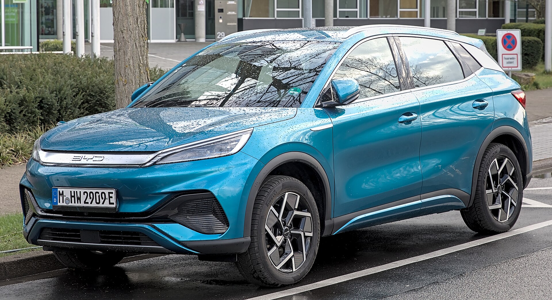 BYD Atto 3 compact electric SUV parked on a street in Stuttgart