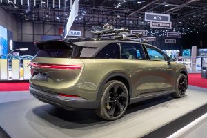 Lucid Gravity Grand Touring front three-quarter view at the 2024 Geneva International Motor Show