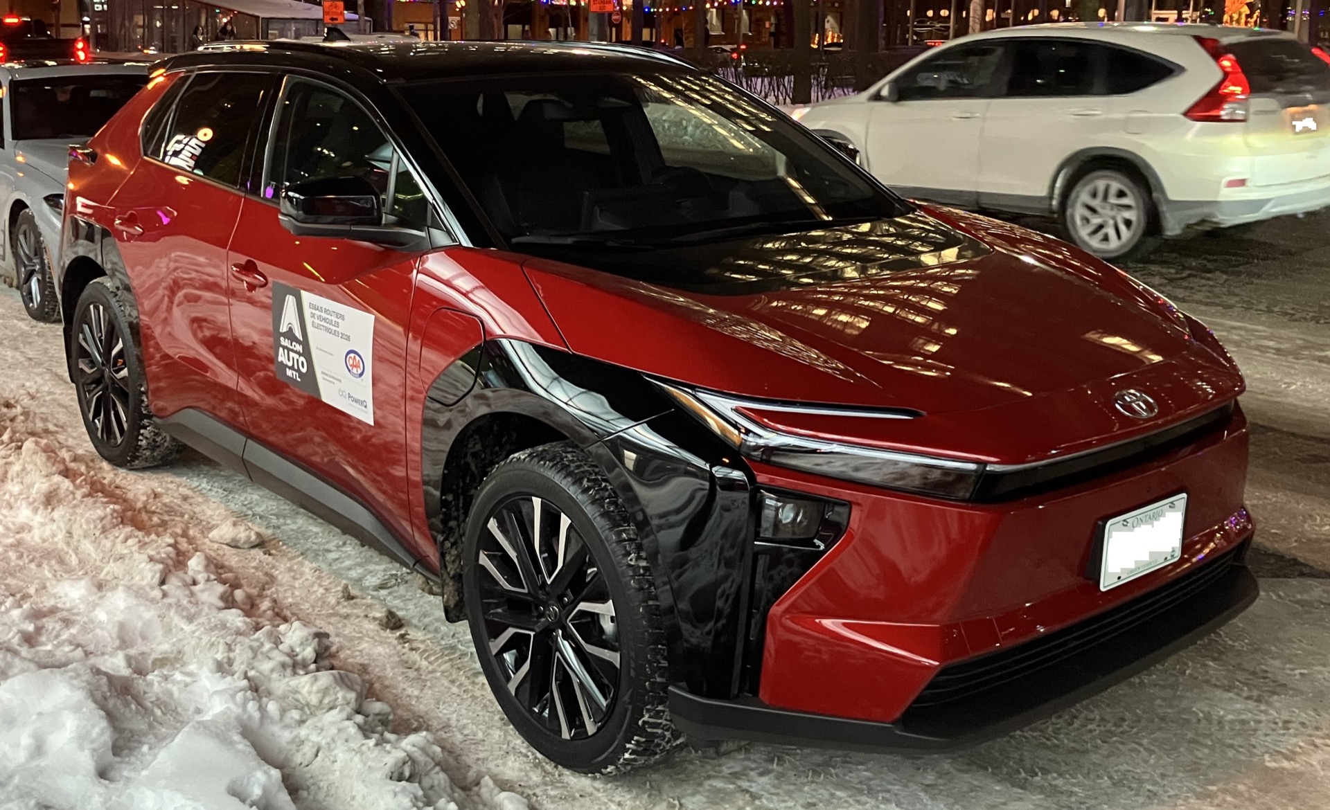 2026 Toyota bZ electric SUV photographed at the Montreal International Auto Show.