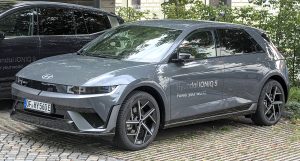 Hyundai Ioniq 5 N Line crossover on display at IAA 2025, the US volume EV Hyundai said rose 9 percent in first-half 2026 sales