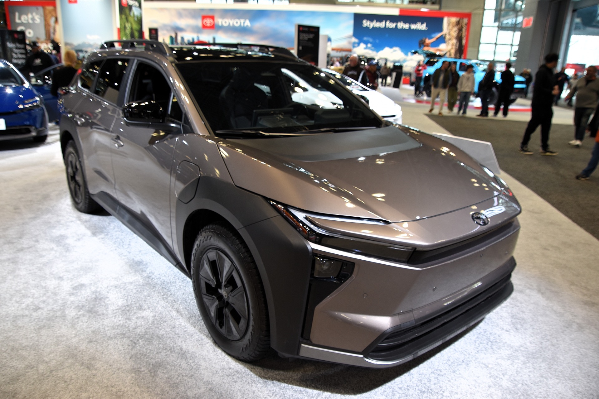 2026 Toyota bZ Woodland Premium electric SUV, front three-quarter view.