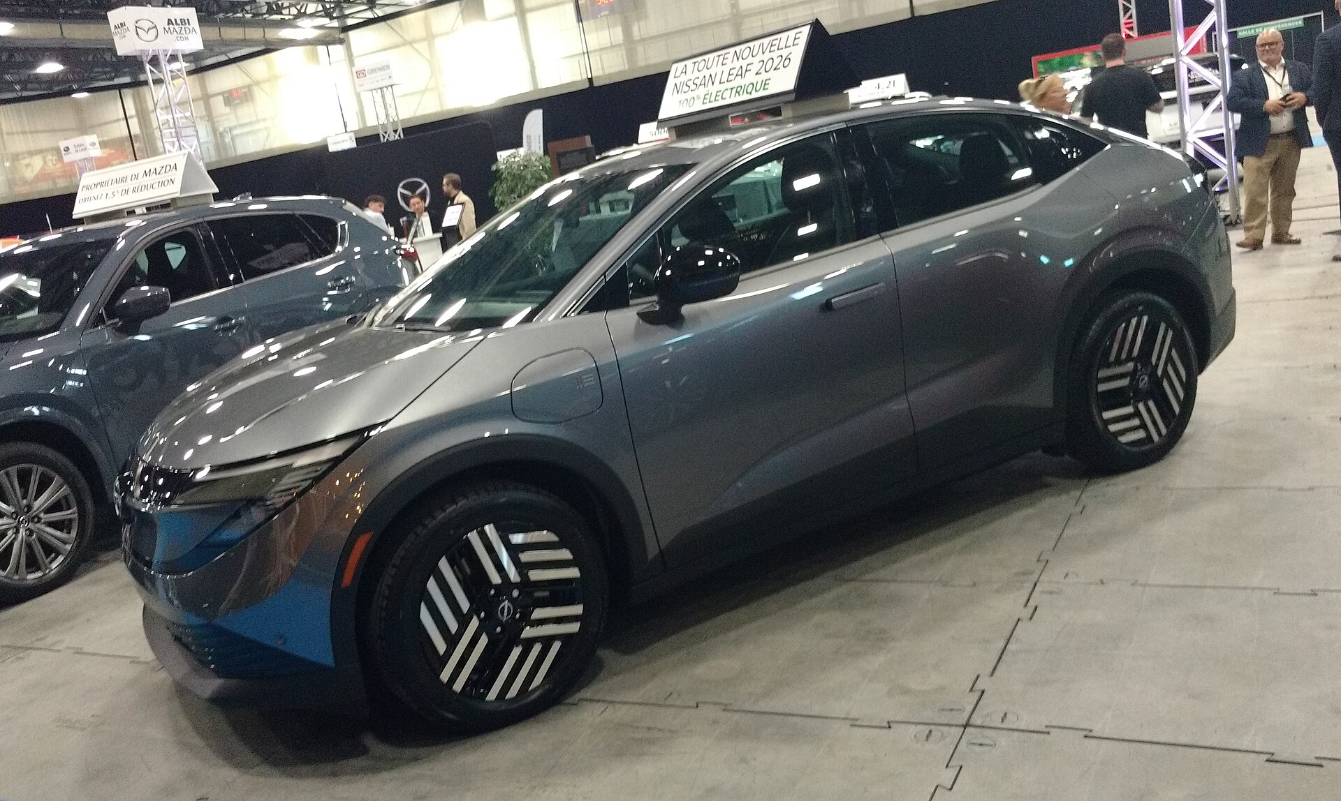 2026 Nissan Leaf on display at the Salon auto Lanaudière 2025