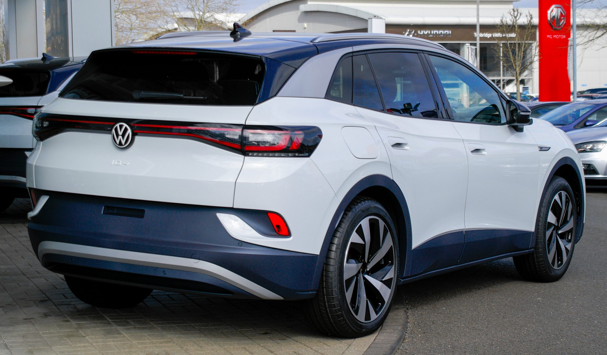 Rear view of a Volkswagen ID.4 electric SUV showing its taillight design