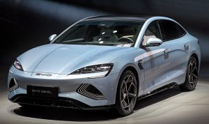 BYD Seal battery-electric sedan on display at IAA Mobility 2023