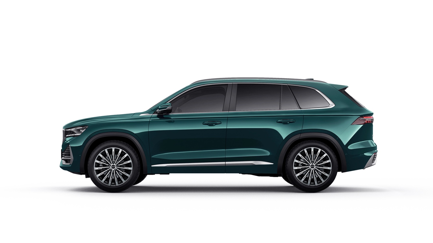 Green Geely Monjaro SUV in side profile, from Geely UAE