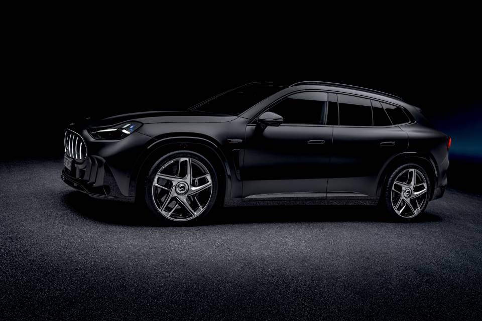 Black Mercedes-AMG GT SUV studio side profile