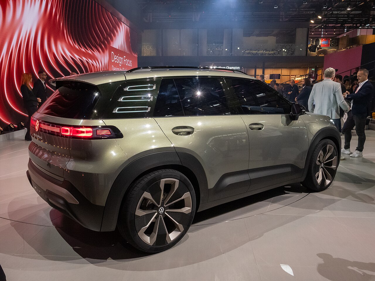 Rear three-quarter view of the Volkswagen ID. Cross concept on the IAA Summit 2025 stand in Munich